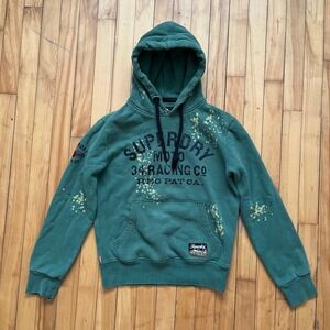 Superdry Moto 34 Racing Co Green Bleach Splatter Hoodie Mens Small M20652NR
